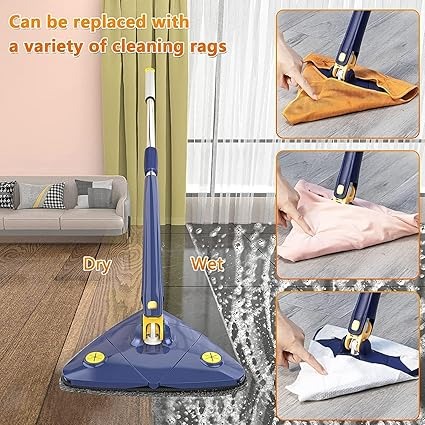 60° Rotatable Adjustable Cleaning Mop Extendable Triangle Mop with Long Handle Hand Push-Pull Squeezing Cleaning Mop Dry Mop Multifunctional Microfiber Wet and Dry Mop for Floor Wall - Image 4