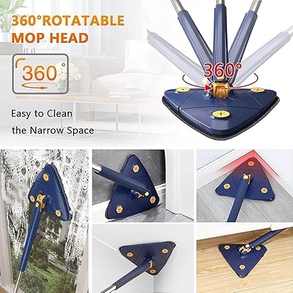 60° Rotatable Adjustable Cleaning Mop Extendable Triangle Mop with Long Handle Hand Push-Pull Squeezing Cleaning Mop Dry Mop Multifunctional Microfiber Wet and Dry Mop for Floor Wall - Image 5