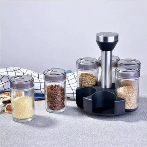 DS2135 6-Jar Seasoning Organizer Holder Rotation Shelf Tower Revolving Spice Spice Organizer With 6 Spice Jars - Image 2