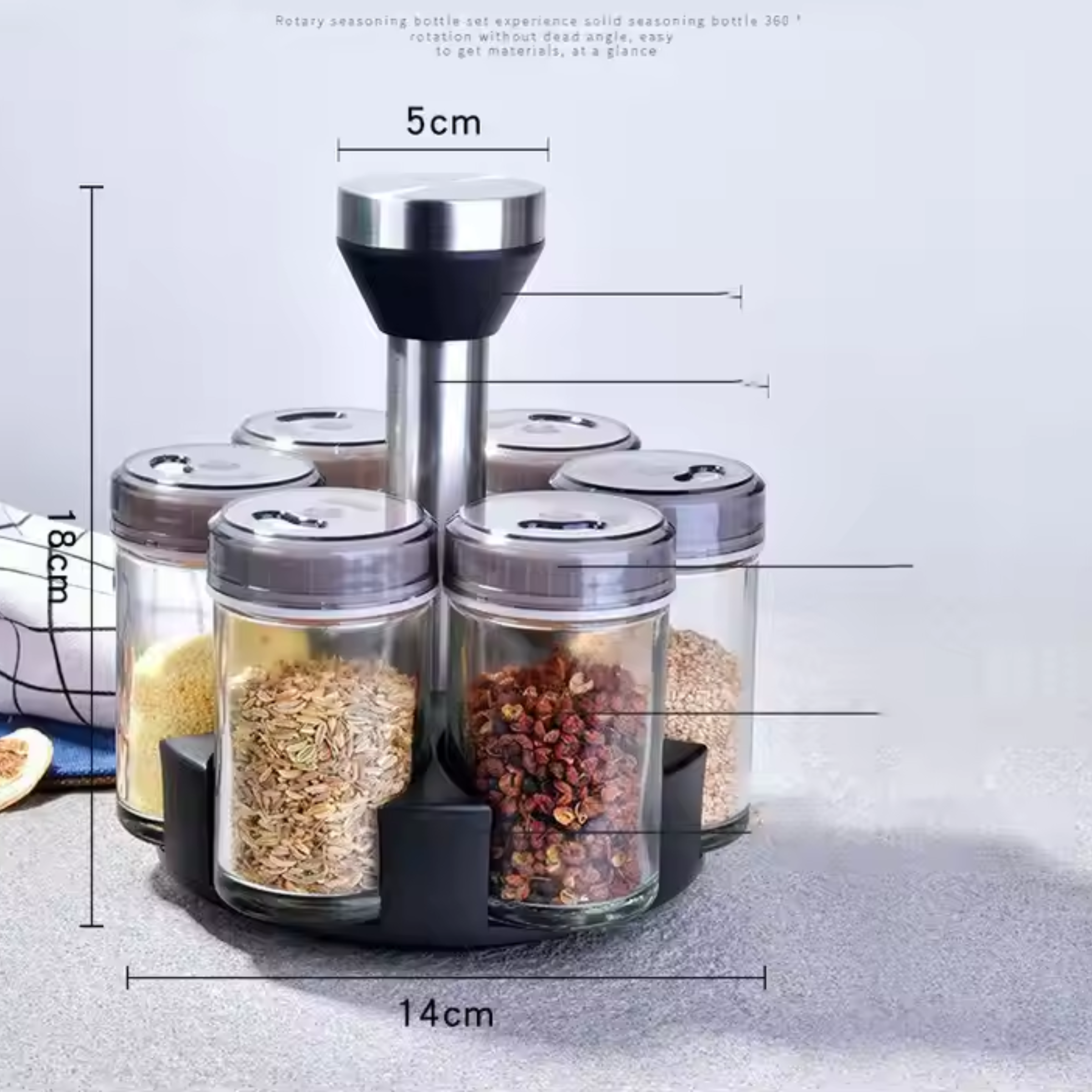DS2135 6-Jar Seasoning Organizer Holder Rotation Shelf Tower Revolving Spice Spice Organizer With 6 Spice Jars - Image 3