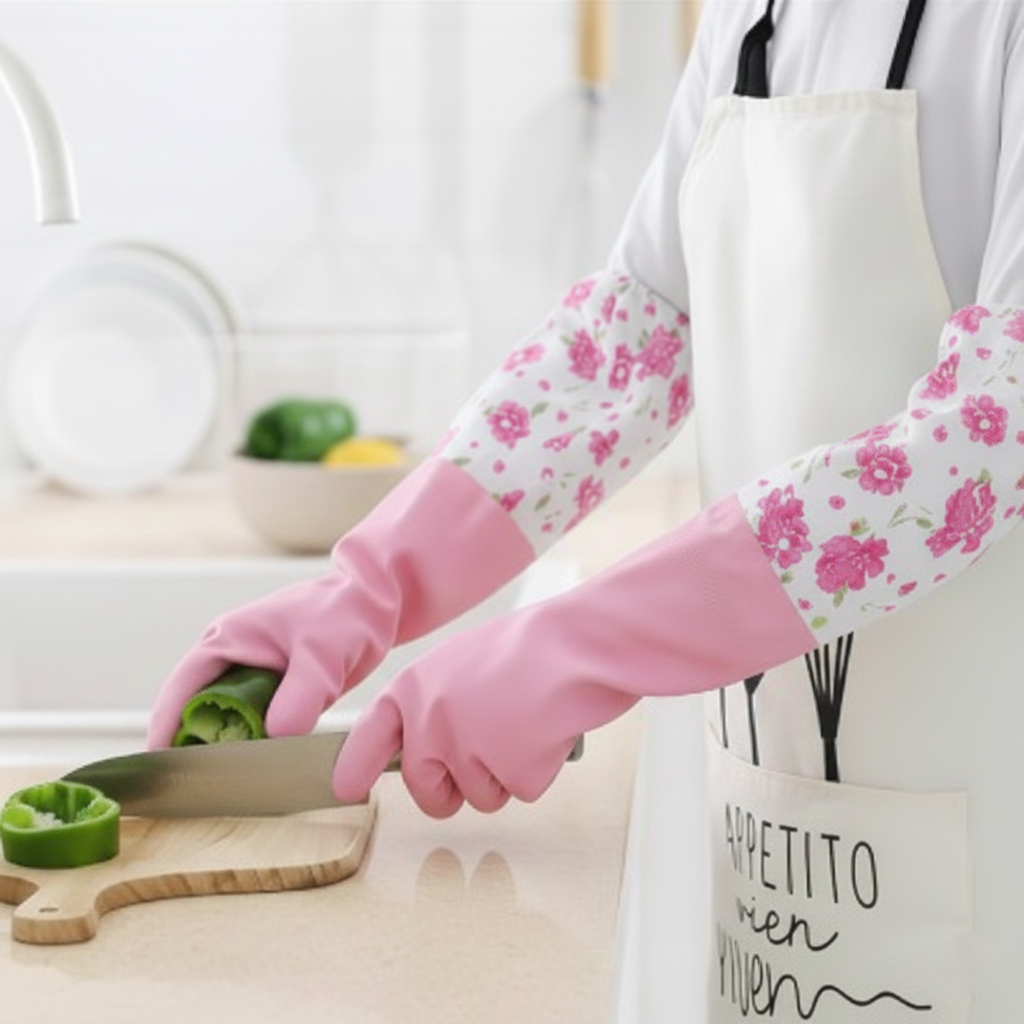 Rubber Cleaning Gloves Kitchen Dishwashing Gloves (Multi-Colors) - Image 3
