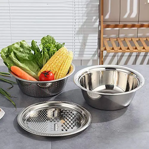3-in-1 Multifunctional Stainless Steel Basin With Grater, Vegetable Cutter with Drain Basket - Image 2