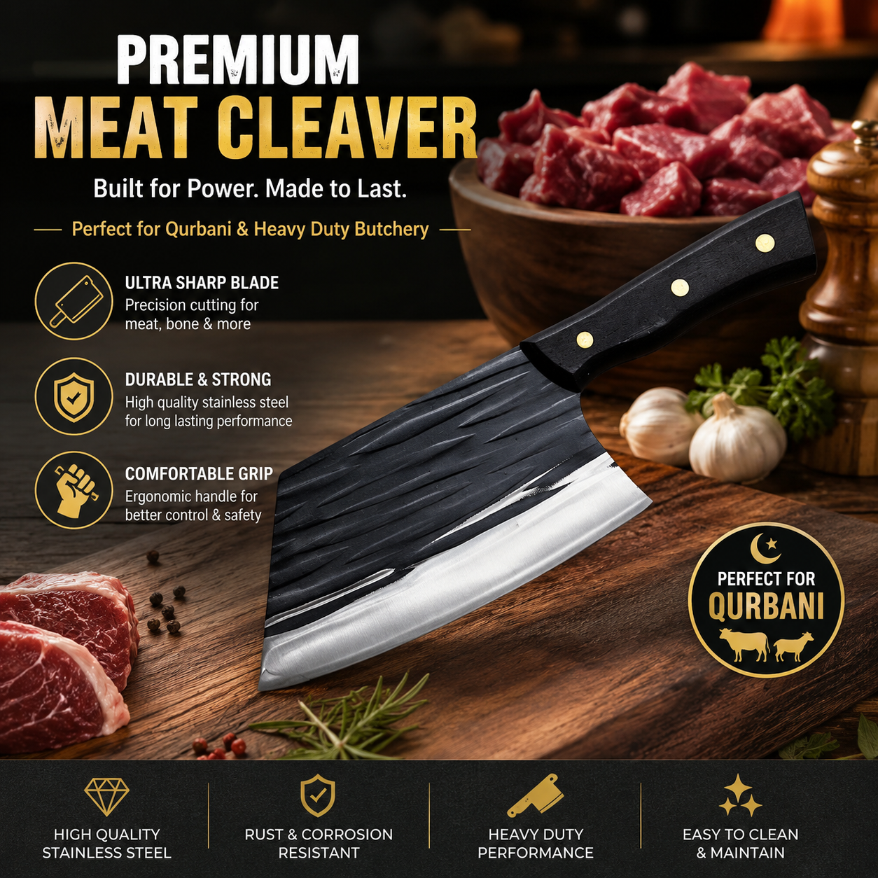 Qurbani Meat Cutting Combo Set – 3 in 1 Premium Kitchen Tool Kit - Image 2