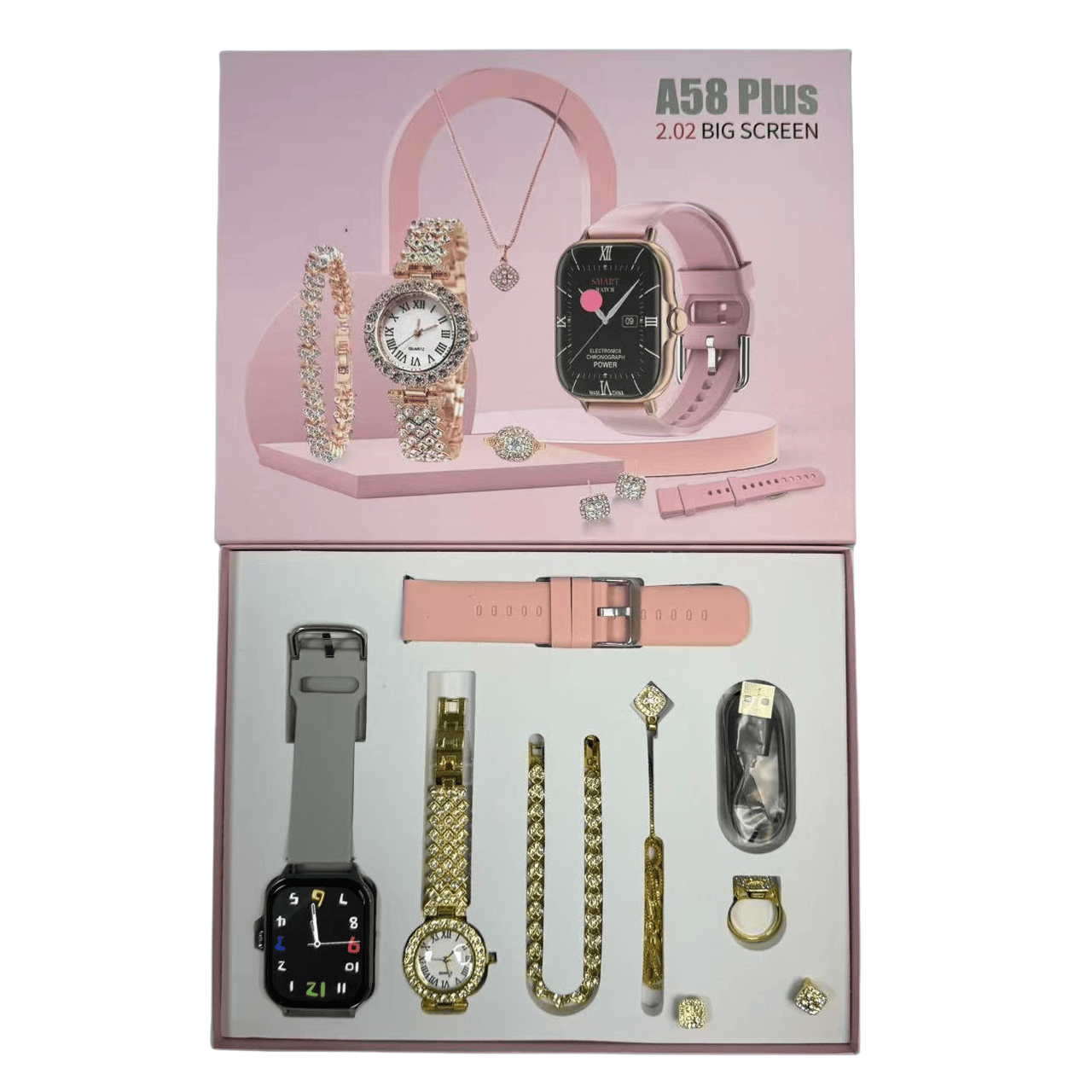 A58 Plus Smartwatch Gift Set For Girls ( 8 in 1) - Image 3