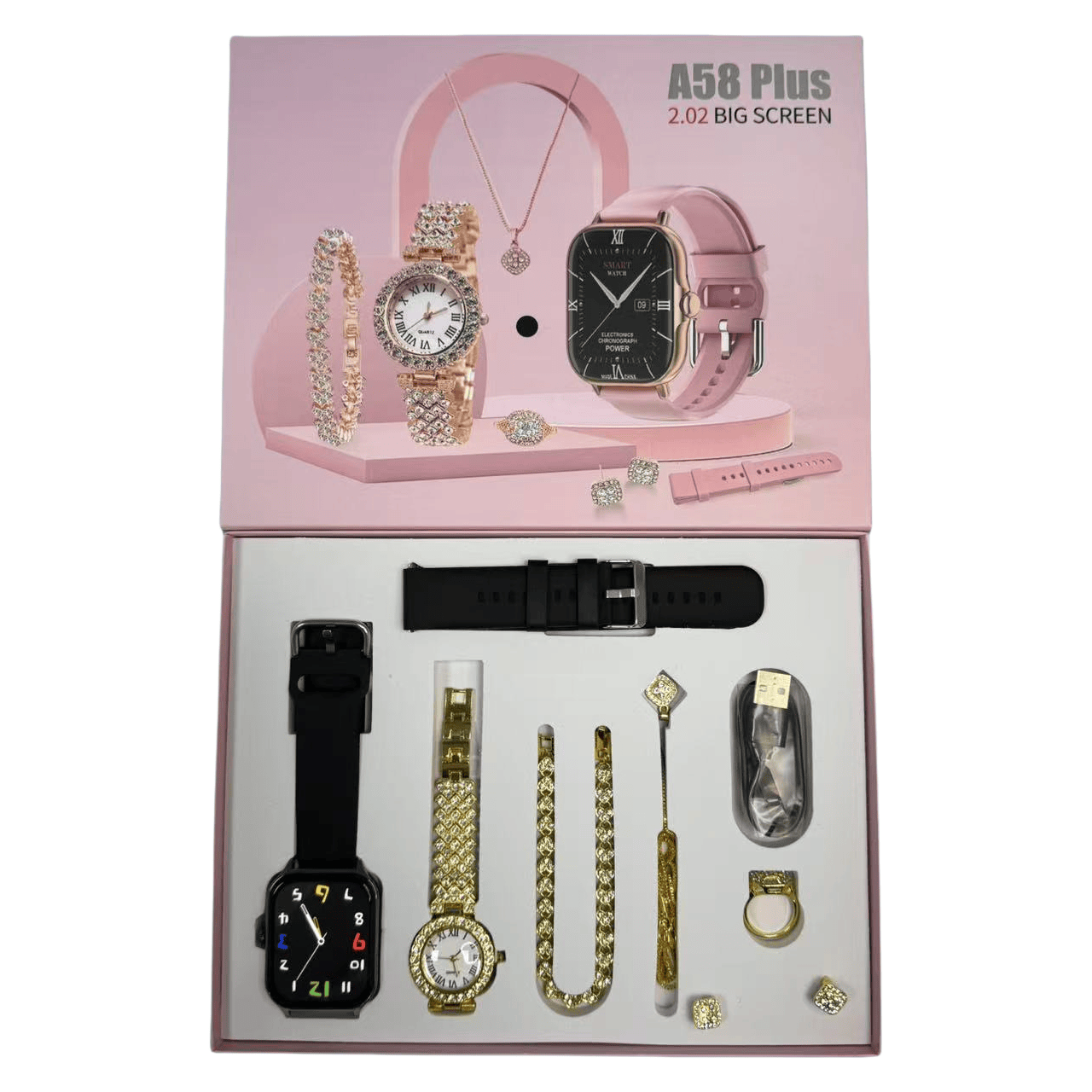 A58 Plus Smartwatch Gift Set For Girls ( 8 in 1) - Image 4