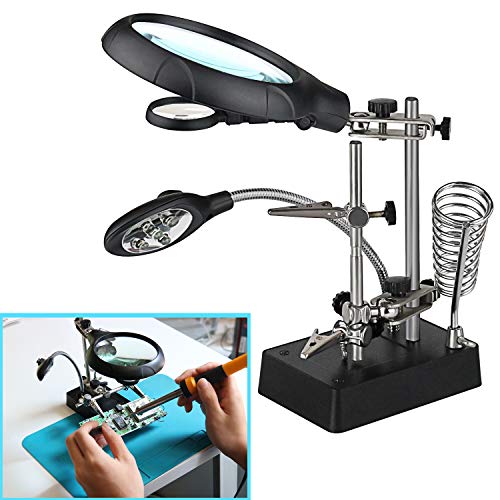 LED Light Helping Hands Magnifier Station,Magnifying Glass Stand with Clamp and Alligator Clips - Image 2