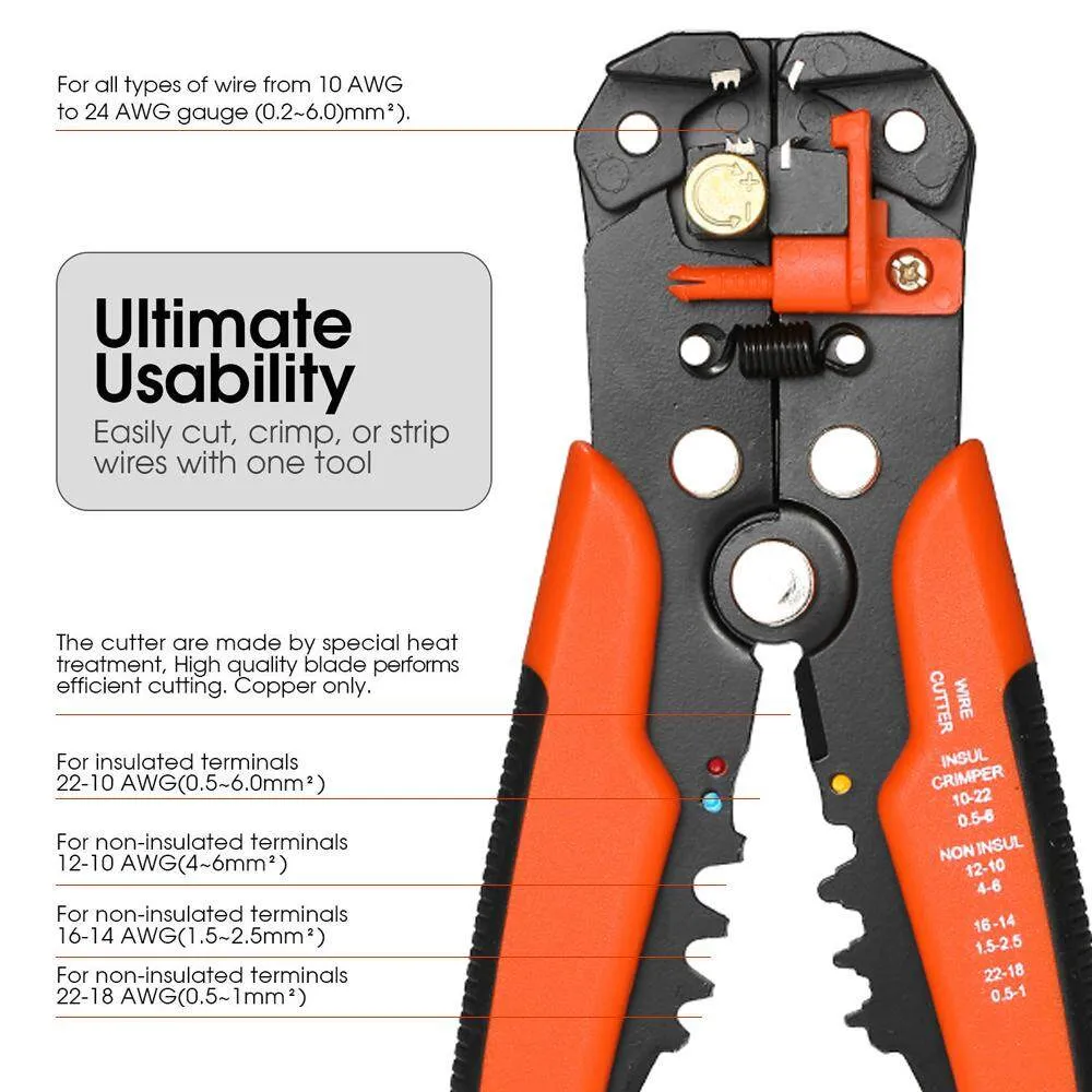 Multi-functiona Cable Wire Stripper with Cutter & Crimper Automatic Wire Stripping Pliers Crimping Tool 10-24AWG - Image 4
