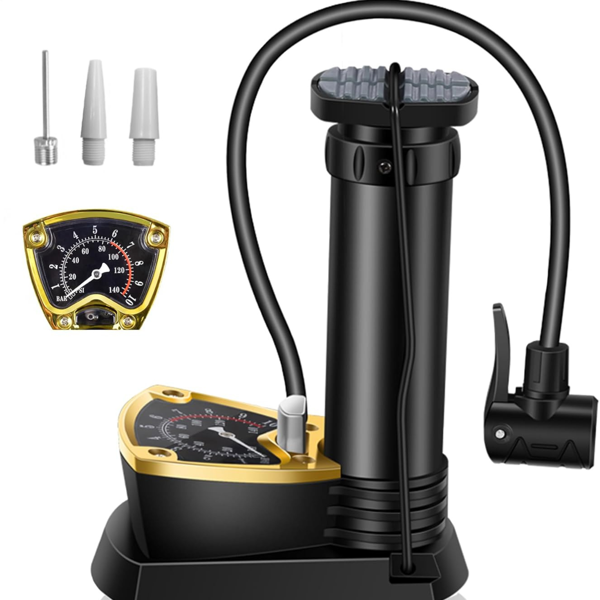 Inchant Mini Bicycle Foot Pump with Sensitive Pressure Gauge 140PSI, Aluminum Alloy Bike Foot Pump - Image 2