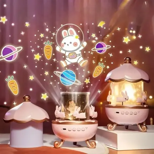 Bunny Carousel Night Light Projector – Rotating LED Star Projection Lamp for Kids Room & Magical Nursery Decor Rotatable Rabbit Night Lamp - Image 3