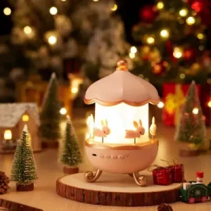 Bunny Carousel Night Light Projector – Rotating LED Star Projection Lamp for Kids Room & Magical Nursery Decor Rotatable Rabbit Night Lamp