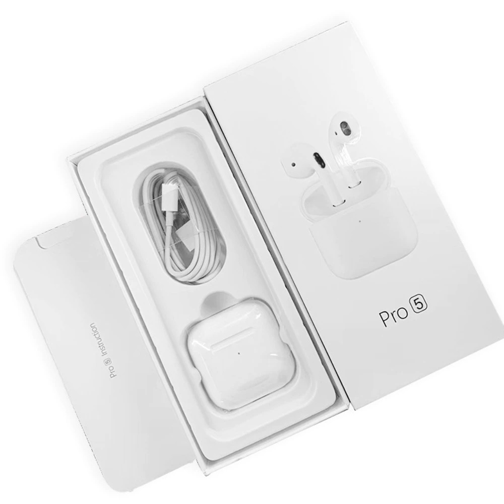 Pro 5 Airpods Bluetooth Wireless Earphones with Charging Case - White - Image 4