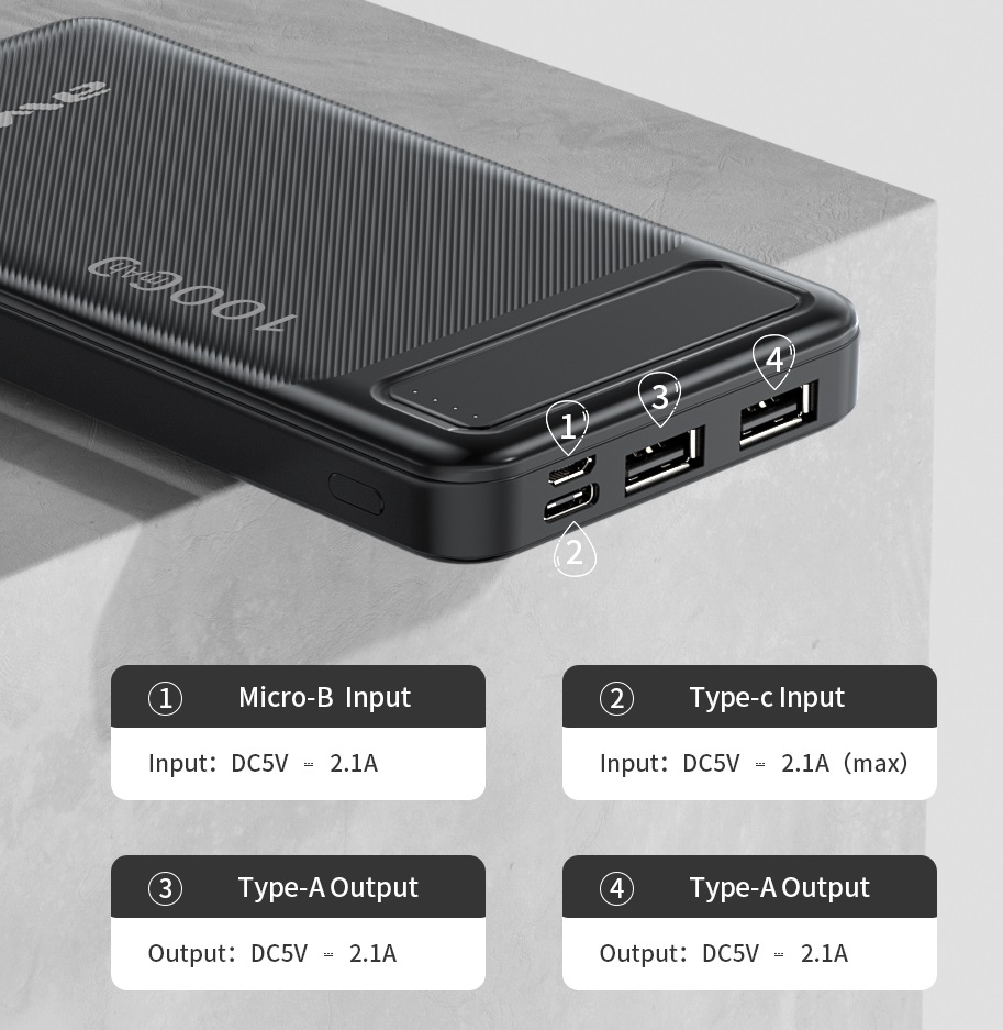 Awei P5K 10000mAh Dual USB Port Power Bank Fast Charging Micro USB and Type C Input Power Bank - Image 3
