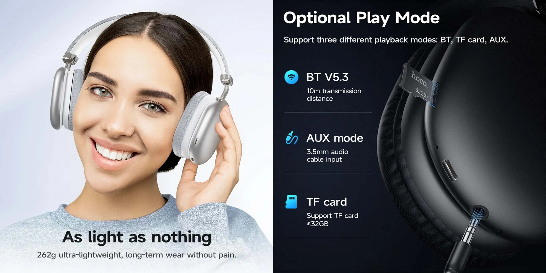 HOCO W35 Max Wireless Bluetooth Headphones (90h) - Image 5
