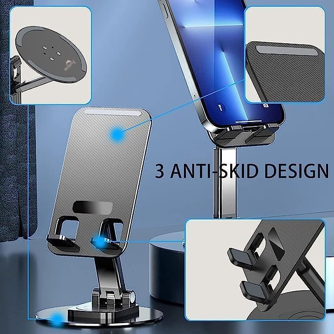 DOLPHY Adjustable & Foldable Phone/Tablet Holder | 360 Degree Metal Mobile Stand for Bed, Office Table, Desk & Home, PC, Smartphone & Tablets - Image 6