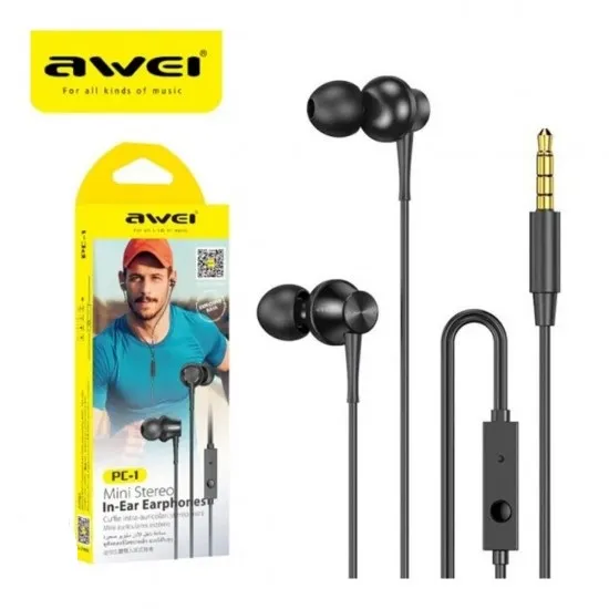 Awei PC-1 Earphones Headphones Mini Stereo In-Ear Earphone 3.5mm Aux Jack Earbuds - Image 2