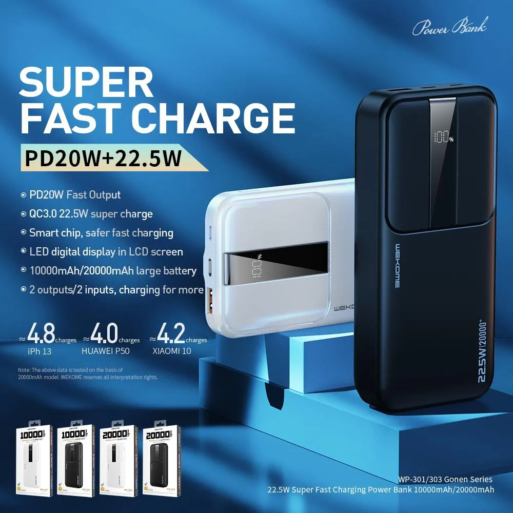 WEKOME WP-301 Gonen Series 10000mAh LED Display Fast Charging Power Bank - Image 4