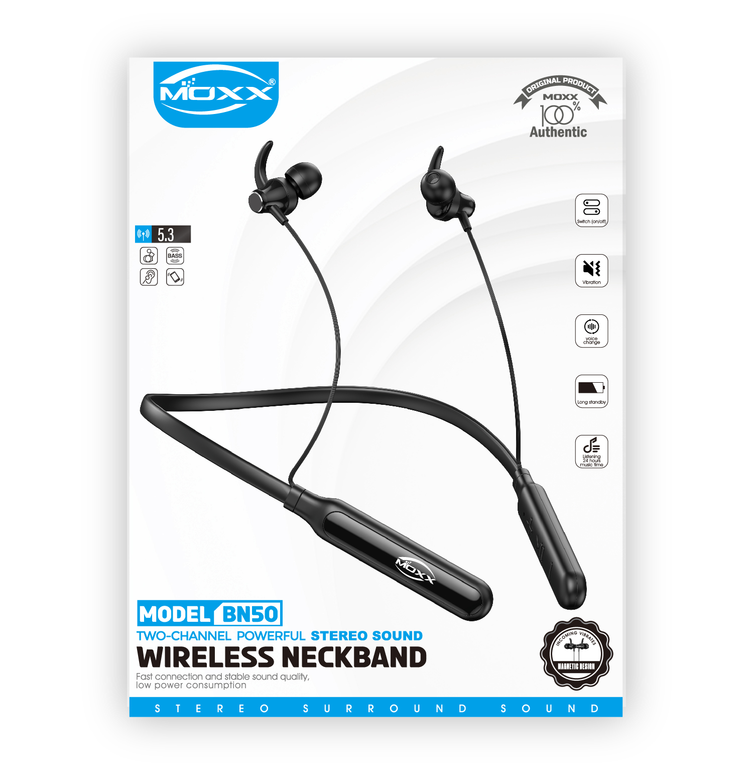 MOXX BN-50 WIRELESS NECKBAND HEADPHONE | TWO CHANNEL POWERFUL STEREO SOUND | - Image 5