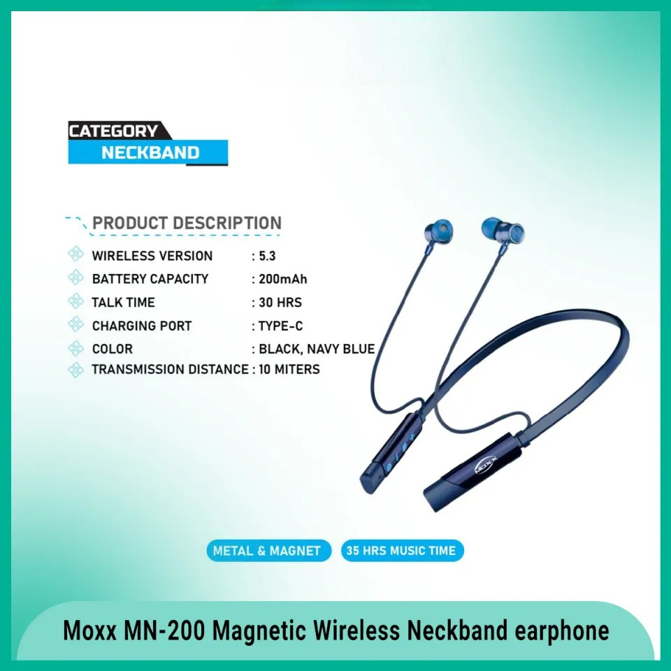 MOXX MN200 Super Base Neckband Bluetooth Headsets BT5.3 Sports IPX5 with Mic - Image 3