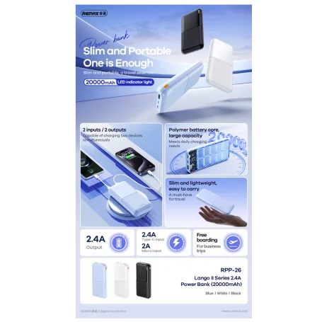 Remax RPP-26 20000mAh Powerbank 2 Inputs Type - Image 4