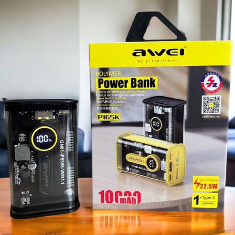 Awei P165K 10000mAh 22.5w Transparent Fast Charging Power bank - Image 2