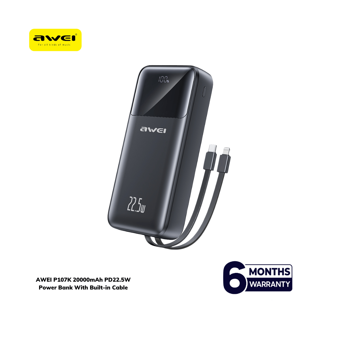 AWEI P107K 20000mAh PD22.5W Power Bank With Built-in Cable - Image 2