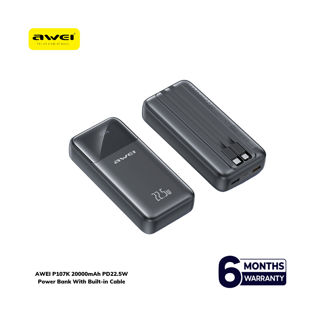 AWEI P107K 20000mAh PD22.5W Power Bank With Built-in Cable - Image 3