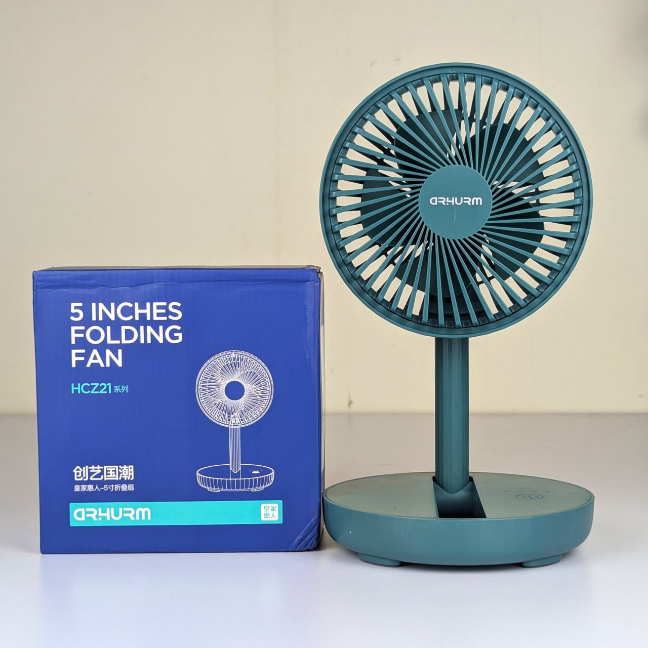Rechargeable 5-inches Folding fan HCZ21 Green colour - Image 3