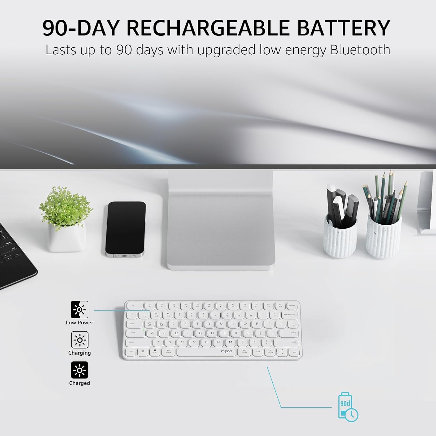 Rapoo E9050L Ultra-Slim Multi-Mode Wireless Keyboard – White - Image 6