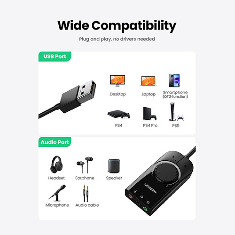 UGREEN CM129 (50599) USB External Stereo Sound Adapter - Black - Image 7