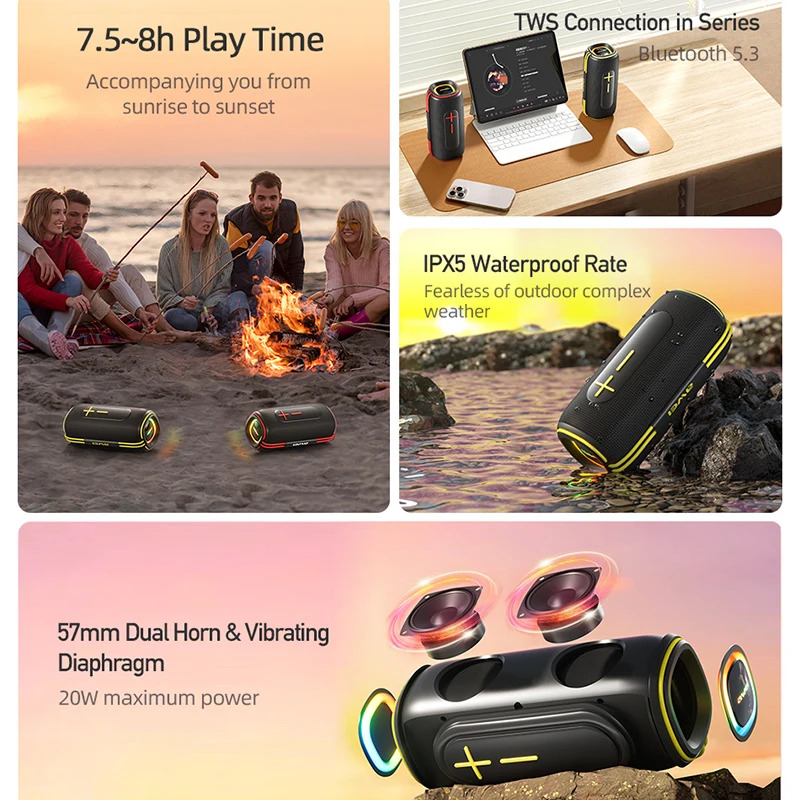 Awei KA5 Portable Outdoor Wireless Speaker 20W – 2400mAh Battery (6 Months Warranty) - Image 5
