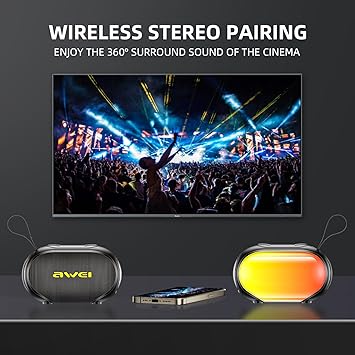 Awei KA1 TWS Bluetooth Speaker IPX5 360° Full Surround Sound Enhanced Bass Portable Speaker With RGB Colorful Lighting - Image 5